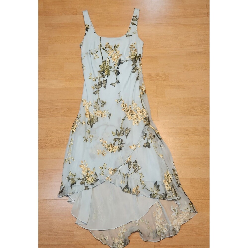Alex Evenings Y2K Dress Fairy Floral Vintage Beaded Asymmetric Size 8 Silk Blue - Picture 15 of 16